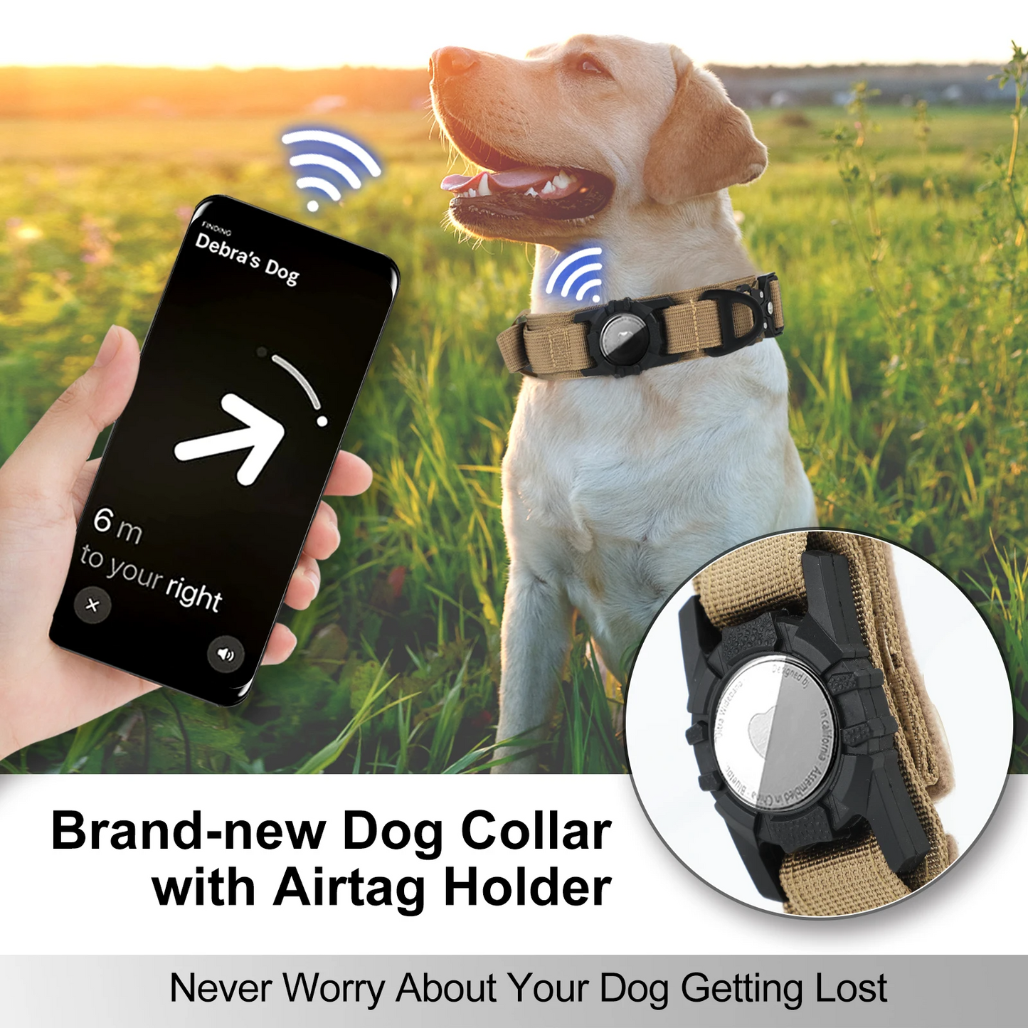 Tactical AirTag Collar Provides Durable Dog Collar with Built In Handle