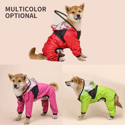 Rain Jumpsuit for Dogs Weather Resistant Dog Coat with Transparent Hood (FREE BOOTS)