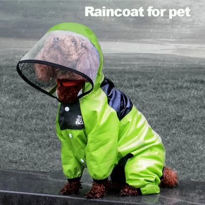 Rain Jumpsuit for Dogs Weather Resistant Dog Coat with Transparent Hood (FREE BOOTS)