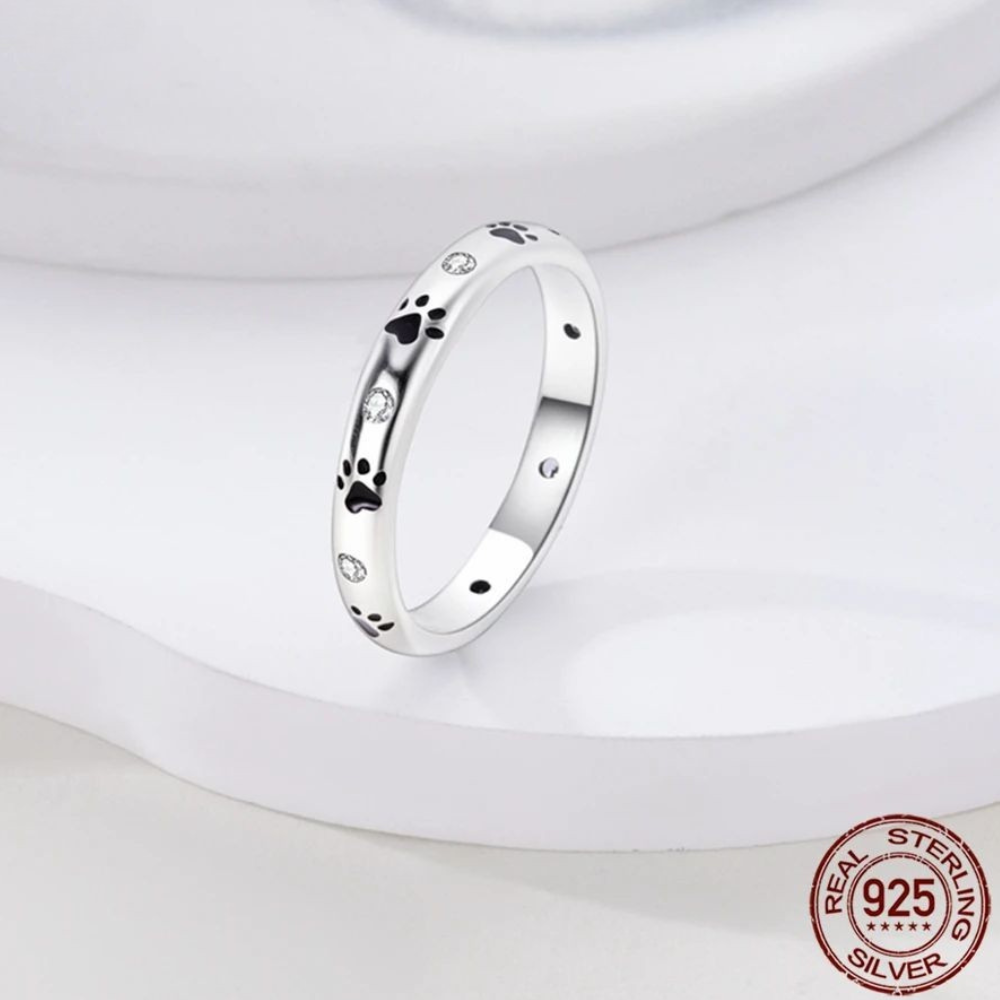 925 Sterling Silver Paw Print Ring - Pet Jewelry for Owners