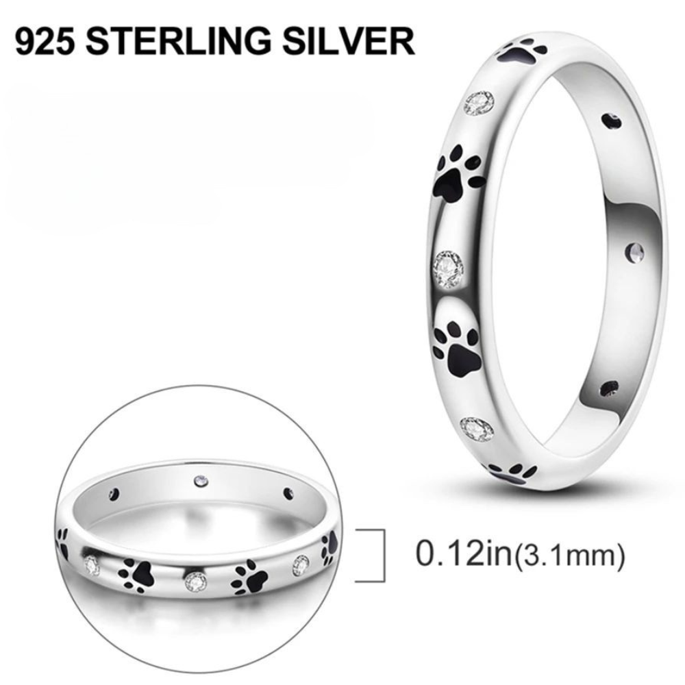 925 Sterling Silver Paw Print Ring - Pet Jewelry for Owners