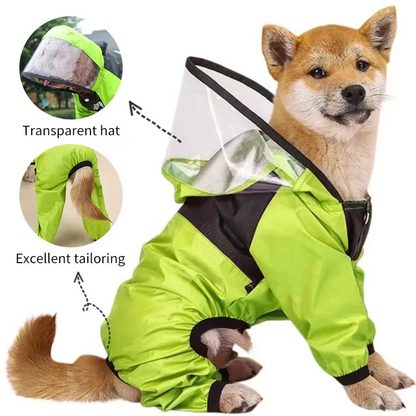 Rain Jumpsuit for Dogs Weather Resistant Dog Coat with Transparent Hood (FREE BOOTS)