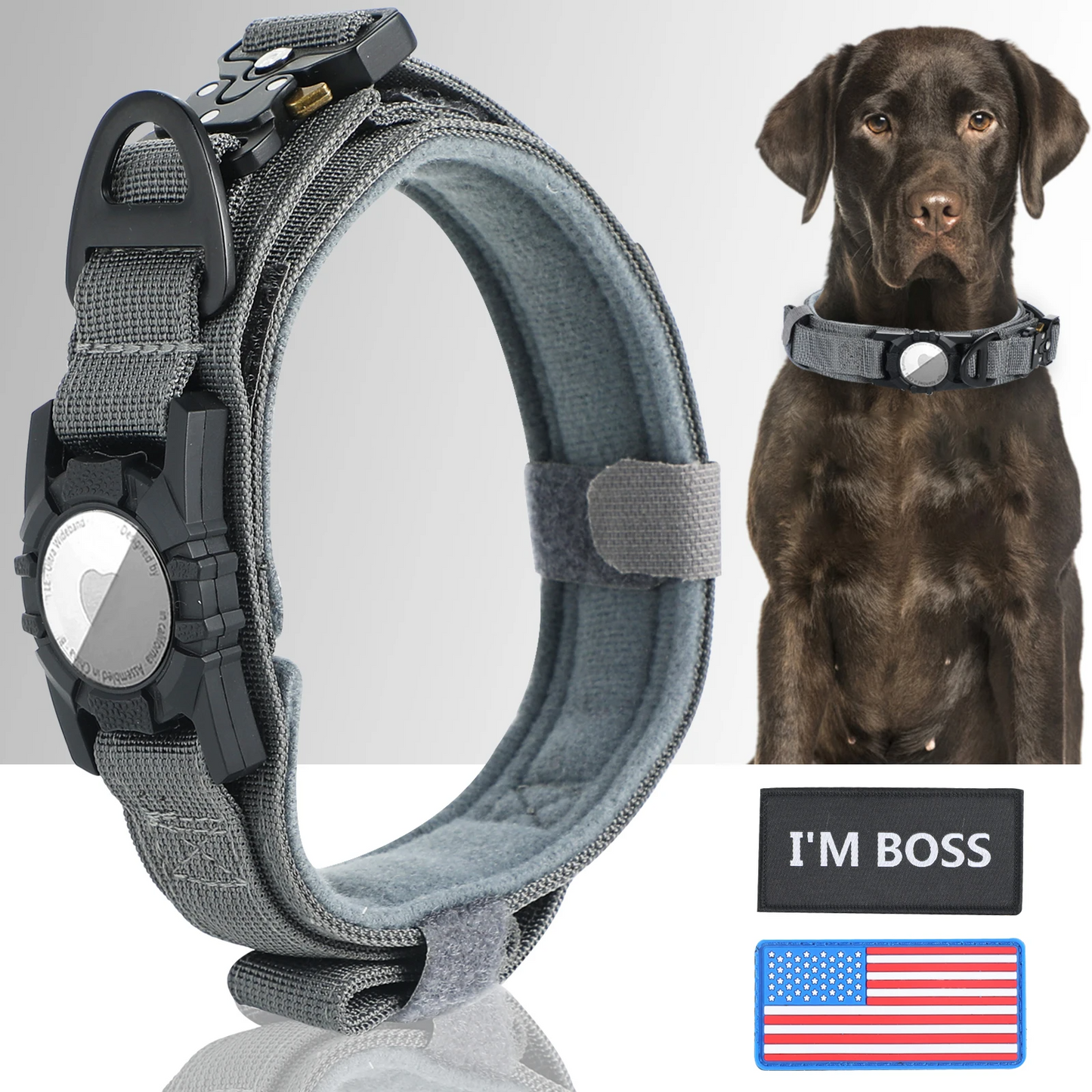 Tactical AirTag Collar Provides Durable Dog Collar with Built In Handle