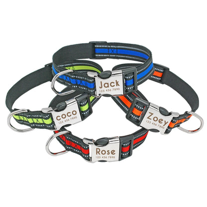 Nylon Dog Collar with Personalized Reflective ID Tag and Nameplate