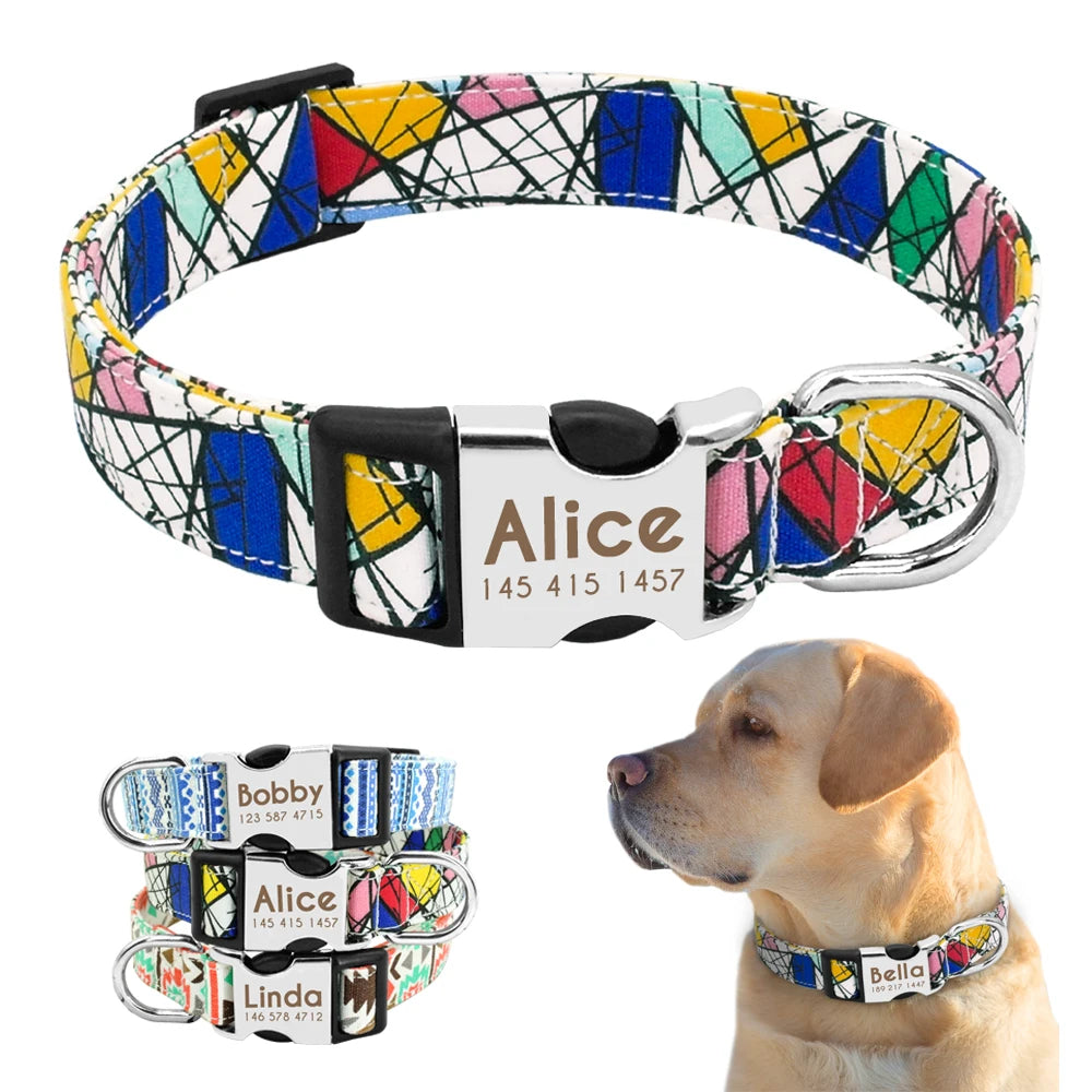 Nylon Dog Collar with Personalized Reflective ID Tag and Nameplate