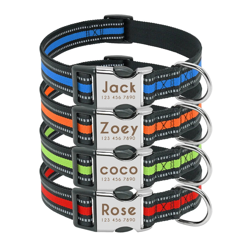 Nylon Dog Collar with Personalized Reflective ID Tag and Nameplate