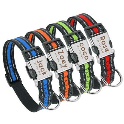 Nylon Dog Collar with Personalized Reflective ID Tag and Nameplate