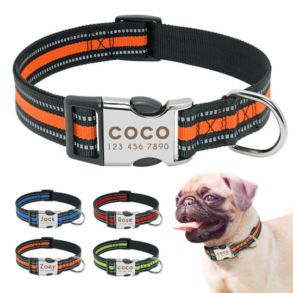 Nylon Dog Collar with Personalized Reflective ID Tag and Nameplate