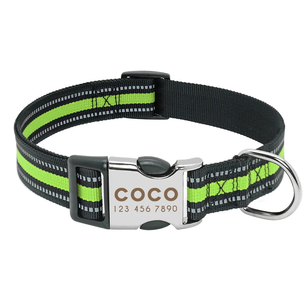 Nylon Dog Collar with Personalized Reflective ID Tag and Nameplate