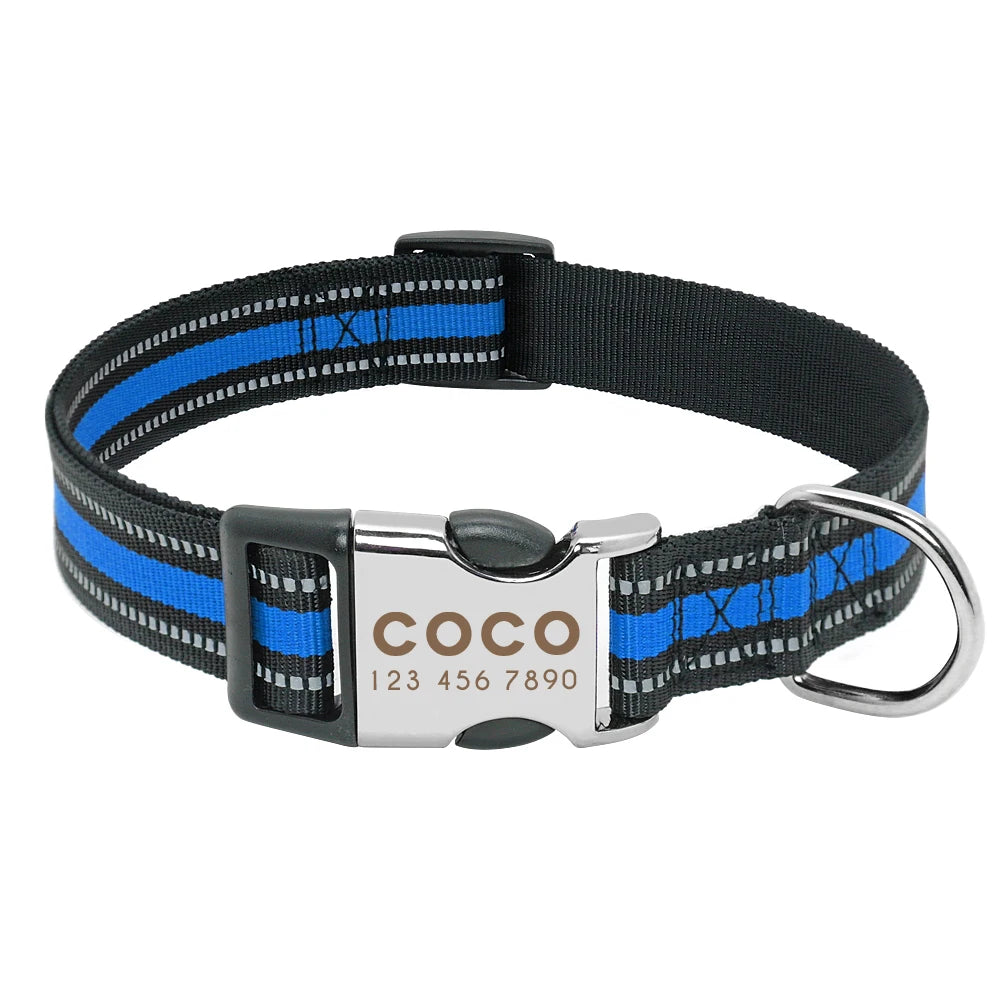 Nylon Dog Collar with Personalized Reflective ID Tag and Nameplate