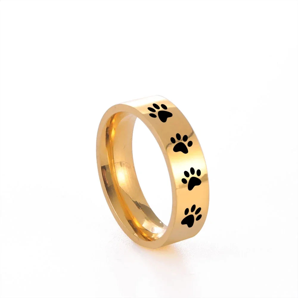 Dog & Cat Paw Hollow Ring Gold/Silver | Unisex Stainless Steel Jewelry for Owners