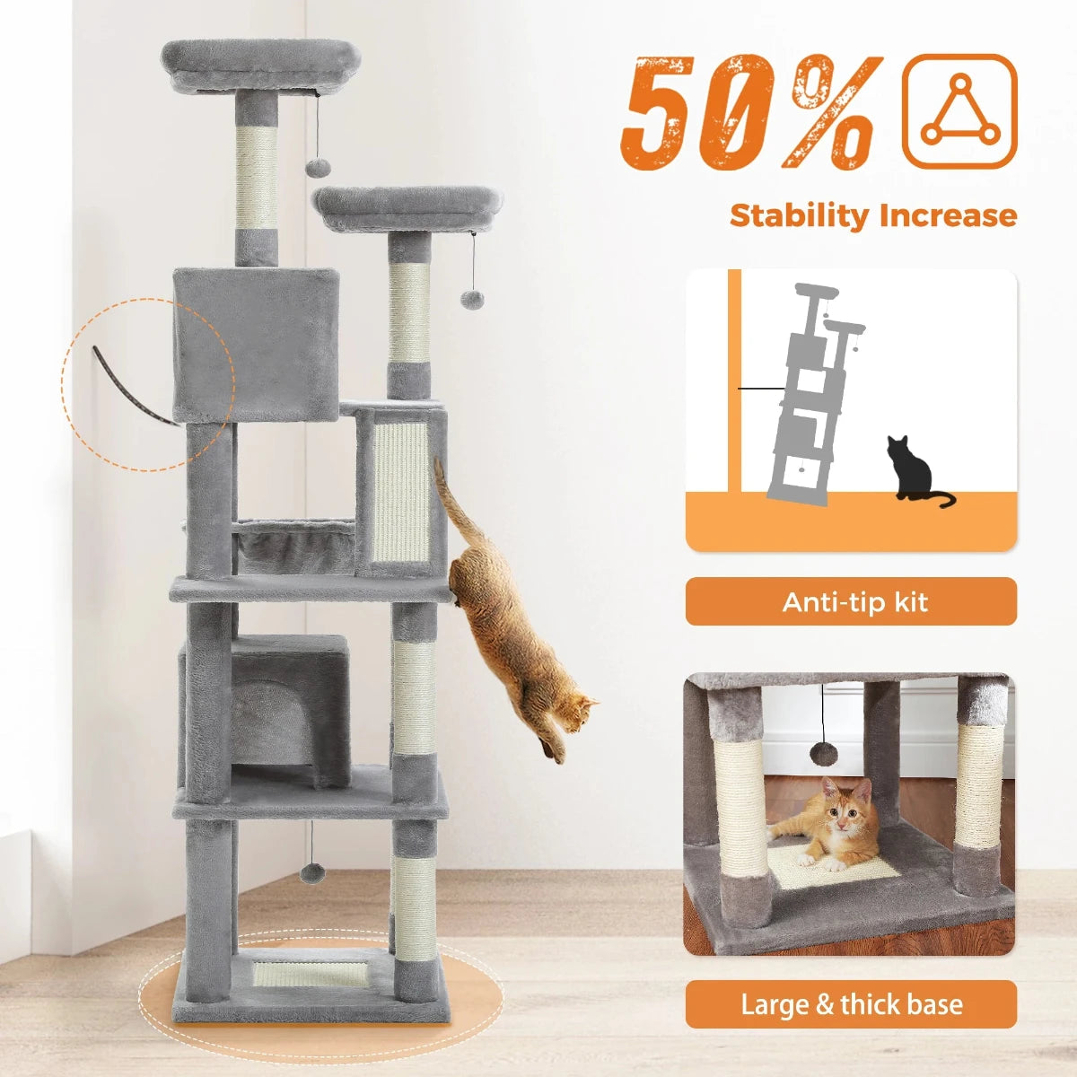 Large Cat Tree Condo - Multi-Level Plush Tower Scratching Posts