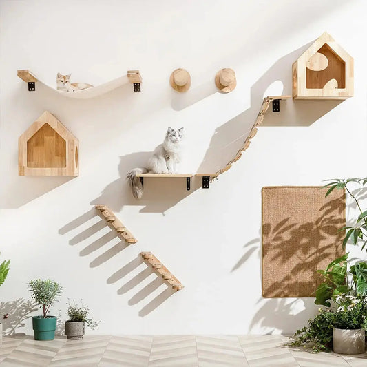 Wall Mounted Cat Shelf Features Step Stairs with Scratching Post Included What The Fur