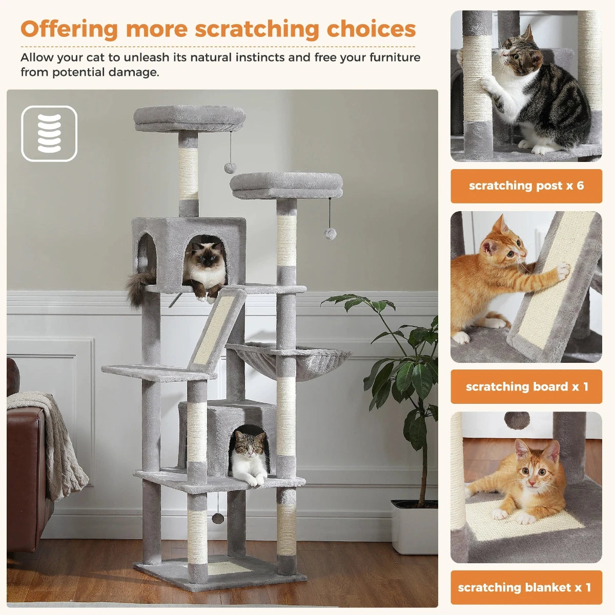 Large Cat Tree Condo - Multi-Level Plush Tower Scratching Posts