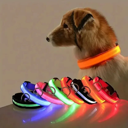 Reflective Nylon Collar Light Up Adjustable Dog Leash Night Safety