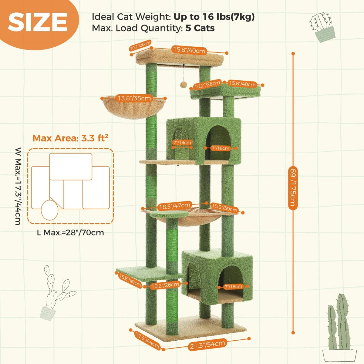 Large Cat Tree Condo - Multi-Level Plush Tower Scratching Posts