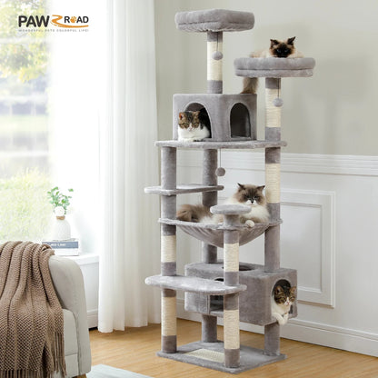 Large Cat Tree Condo - Multi-Level Plush Tower Scratching Posts