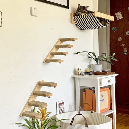 Wall Mounted Cat Shelf Features Step Stairs with Scratching Post Included