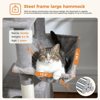 Large Cat Tree Condo - Multi-Level Plush Tower Scratching Posts