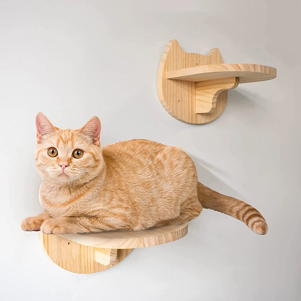 Wall Mounted Cat Shelf Features Step Stairs with Scratching Post Included