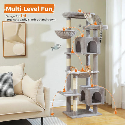 Large Cat Tree Condo - Multi-Level Plush Tower Scratching Posts