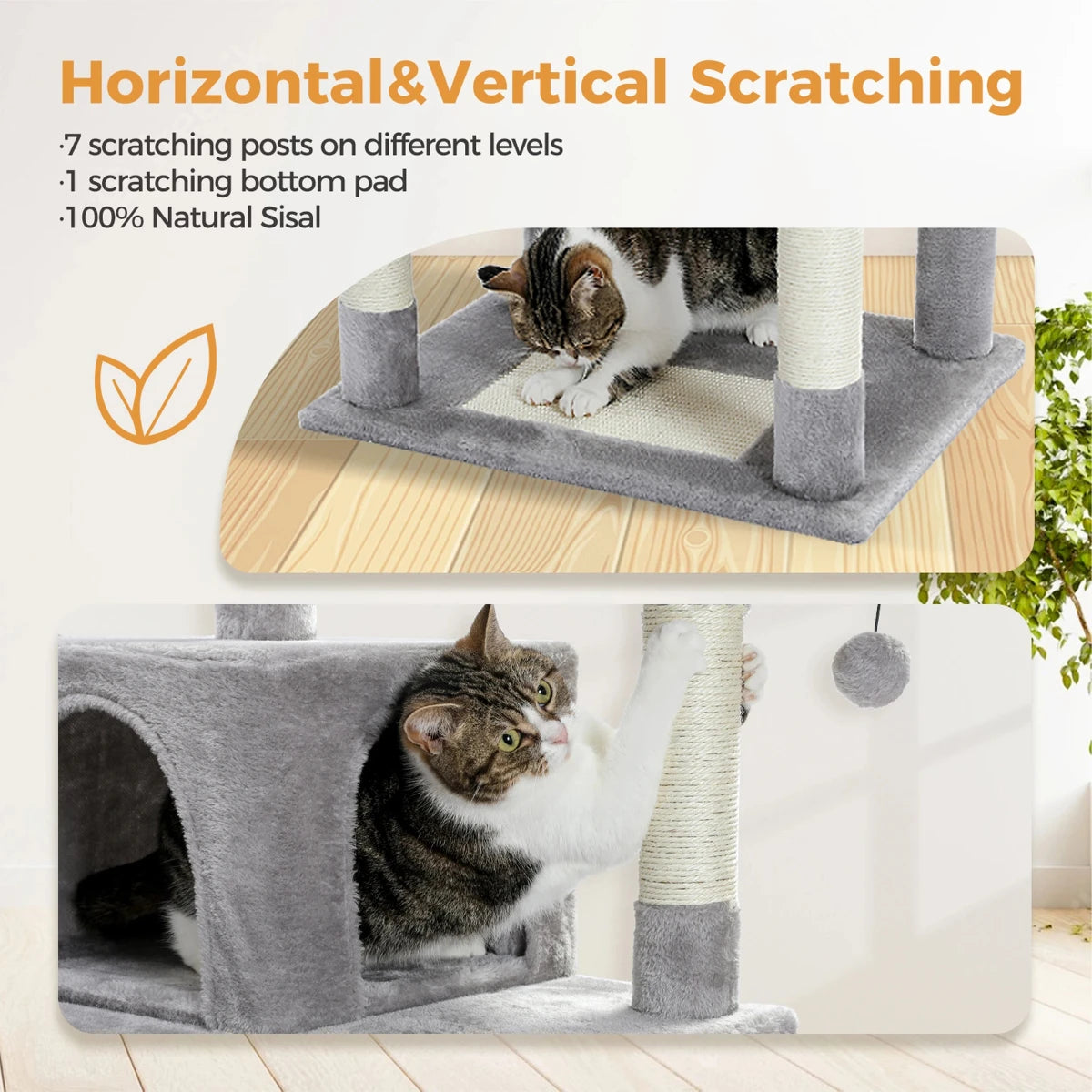 Large Cat Tree Condo - Multi-Level Plush Tower Scratching Posts