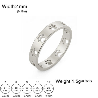 Dog & Cat Paw Hollow Ring Gold/Silver | Unisex Stainless Steel Jewelry for Owners