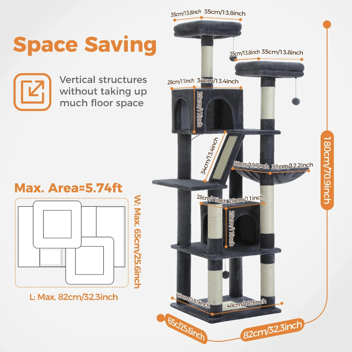 Large Cat Tree Condo - Multi-Level Plush Tower Scratching Posts