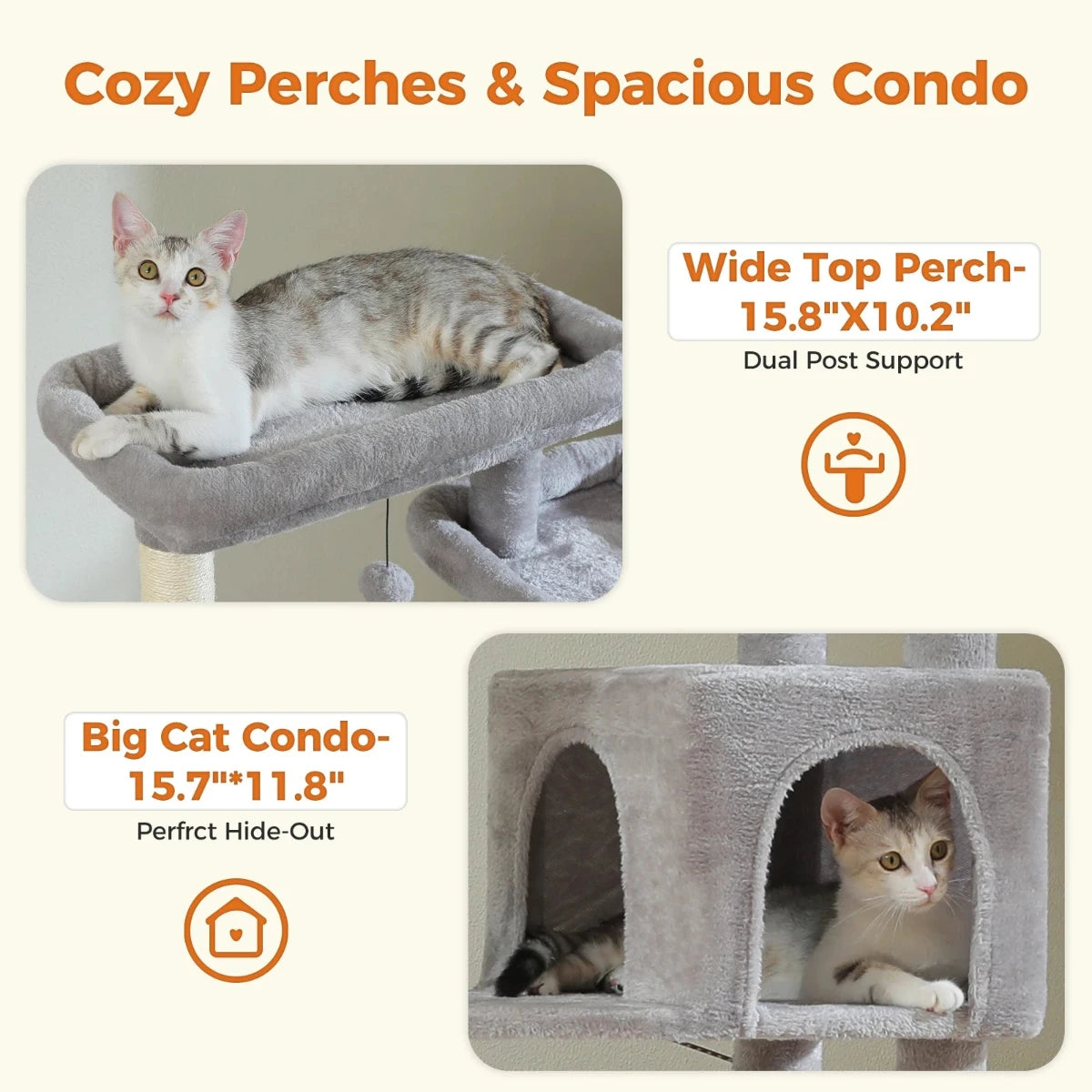 Large Cat Tree Condo - Multi-Level Plush Tower Scratching Posts