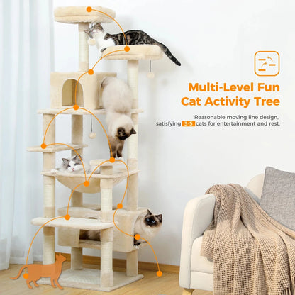 Large Cat Tree Condo - Multi-Level Plush Tower Scratching Posts