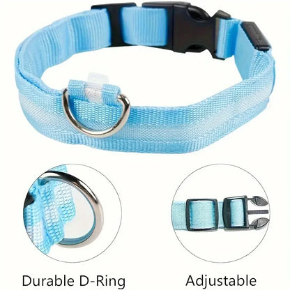 Reflective Nylon Collar Light Up Adjustable Dog Leash Night Safety