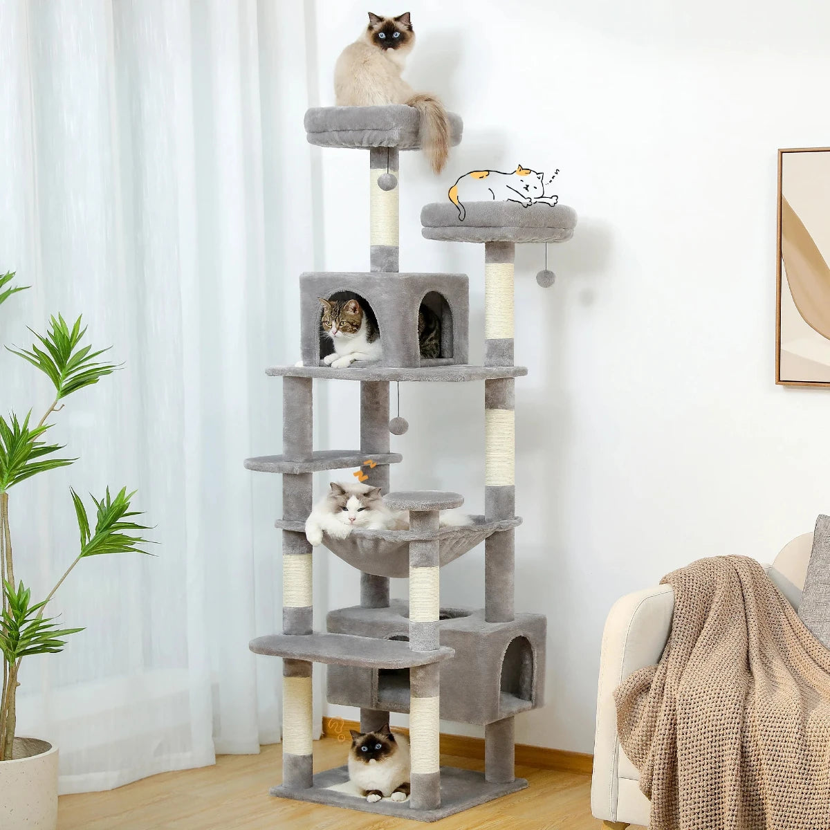 Large Cat Tree Condo - Multi-Level Plush Tower Scratching Posts