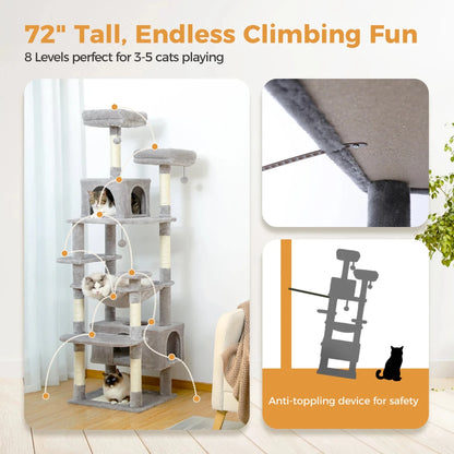 Large Cat Tree Condo - Multi-Level Plush Tower Scratching Posts