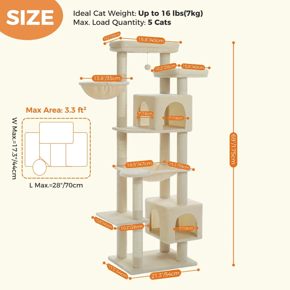 Large Cat Tree Condo - Multi-Level Plush Tower Scratching Posts