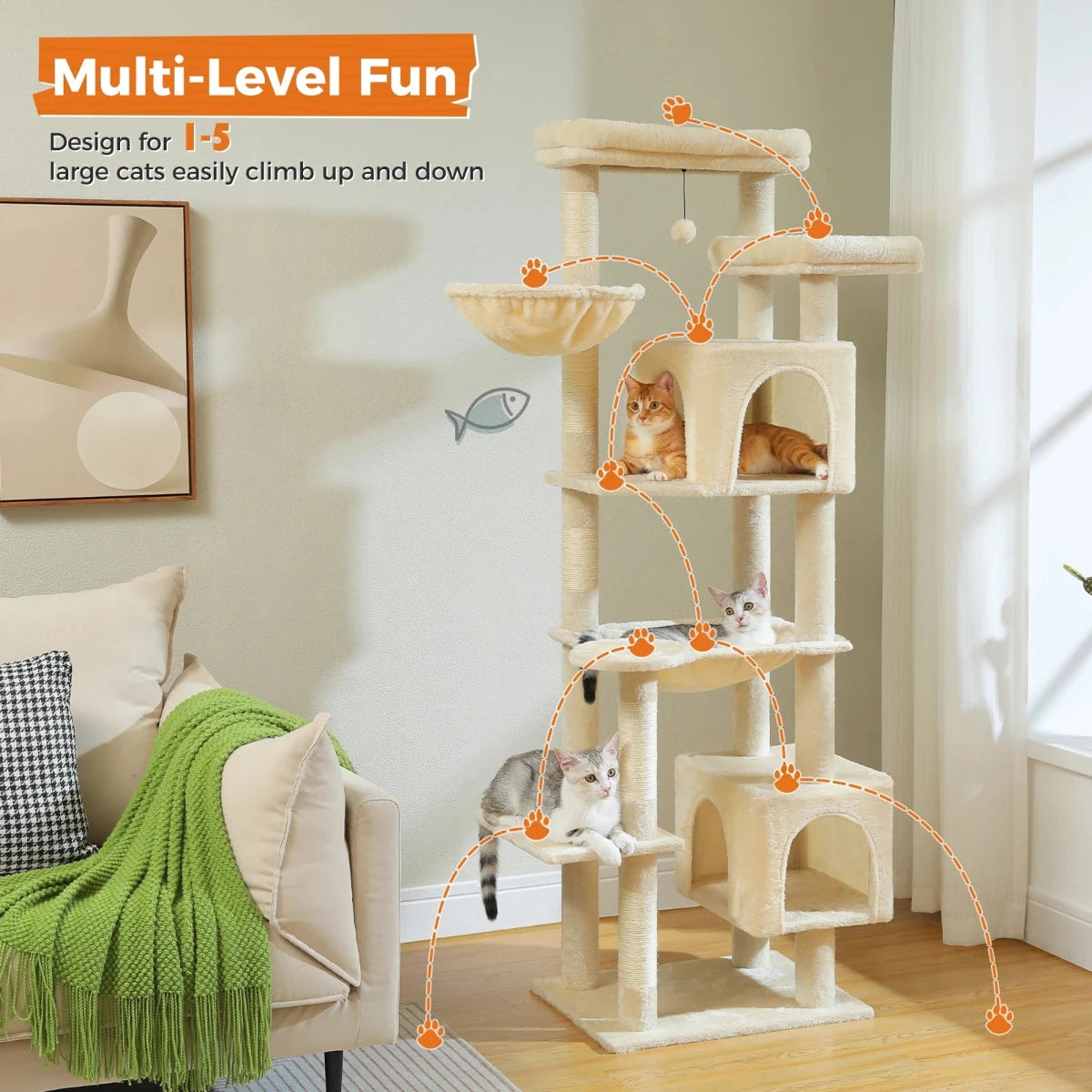 Large Cat Tree Condo - Multi-Level Plush Tower Scratching Posts