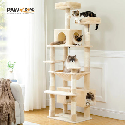 Large Cat Tree Condo - Multi-Level Plush Tower Scratching Posts