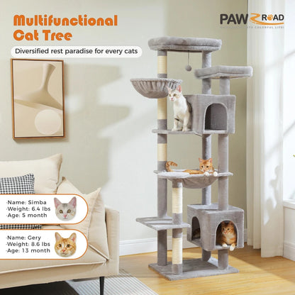 Large Cat Tree Condo - Multi-Level Plush Tower Scratching Posts