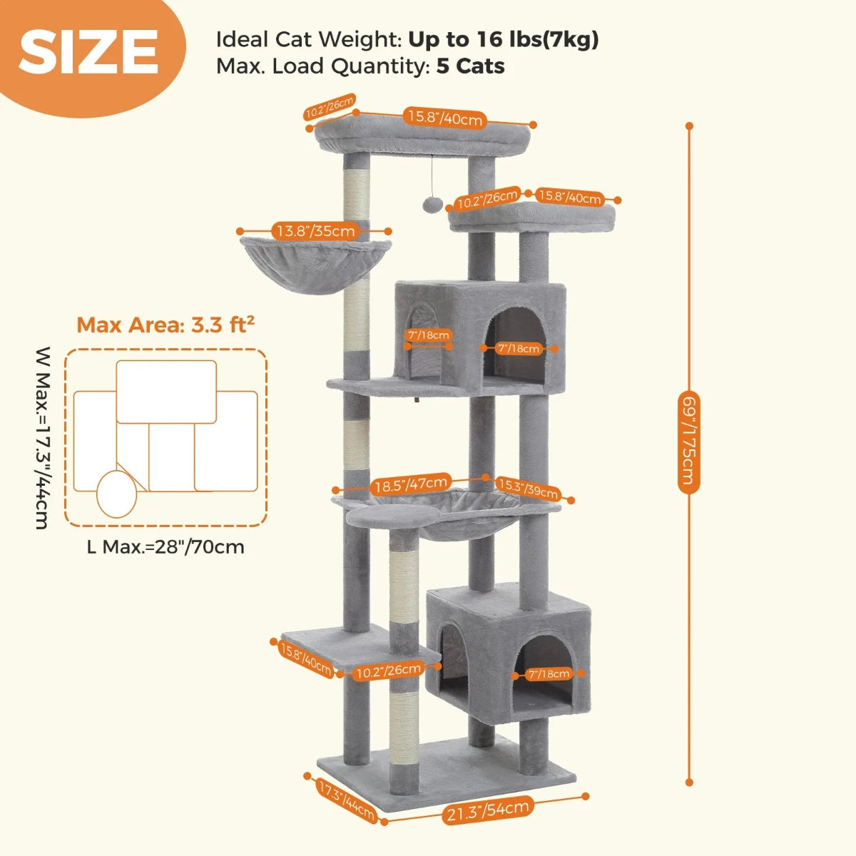 Large Cat Tree Condo - Multi-Level Plush Tower Scratching Posts