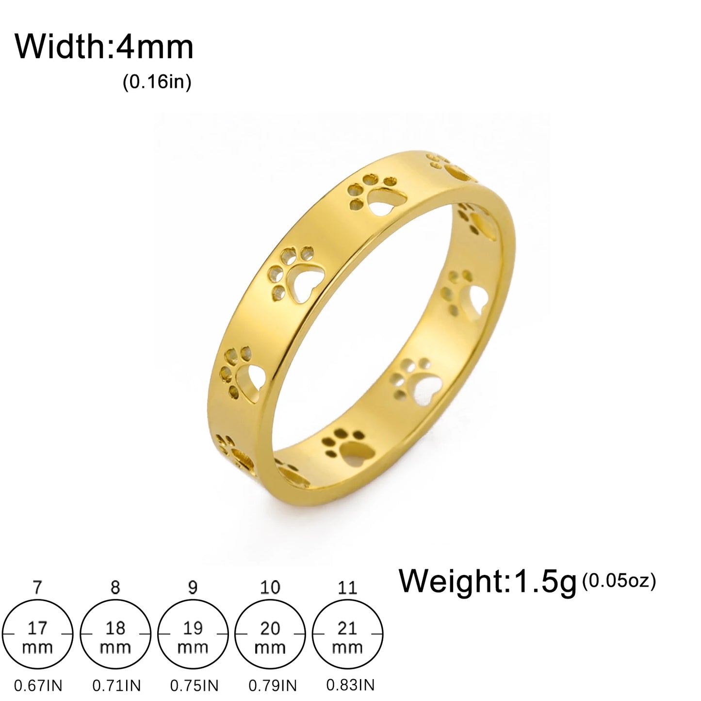 Dog & Cat Paw Hollow Ring Gold/Silver | Unisex Stainless Steel Jewelry for Owners