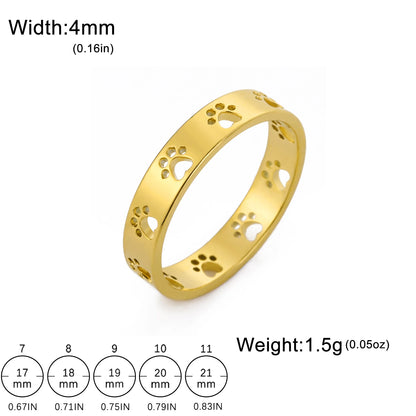 Dog & Cat Paw Hollow Ring Gold/Silver | Unisex Stainless Steel Jewelry for Owners